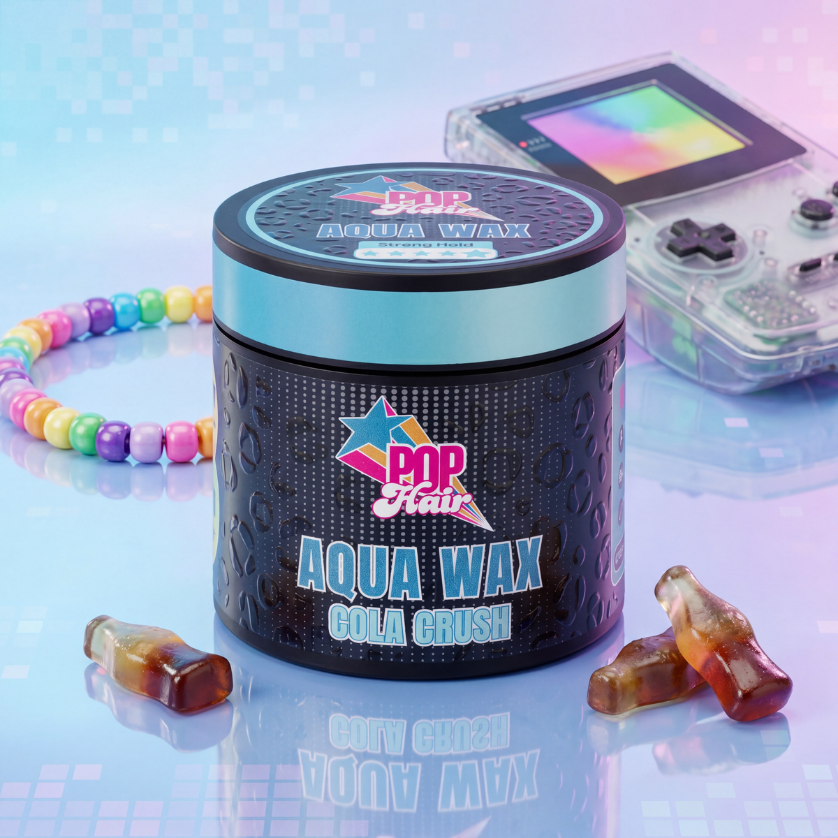 POP Hair Aqua Wax Tiegel mit Weingummis in Lifestyle-Szene